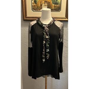 DUO DUO HI/LOW Sheer EMBROIDERED Top LG Tie Front Open Back Coquette Girly Goth